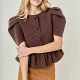 Puff Sleeve Peplum Knit Top