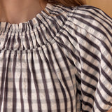 Smocked Neck Gingham Midi Dress