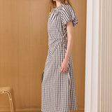 Smocked Neck Gingham Midi Dress