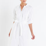 Shirringed Short Sleeves Shirt Dress