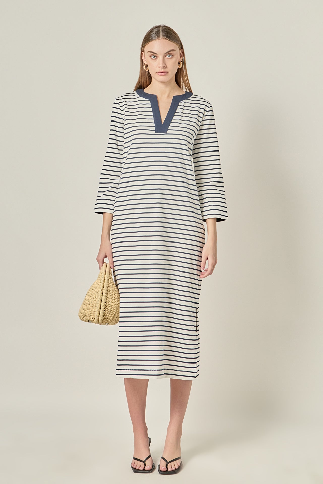 English Factory - Stripe Jersey Midi Dress WHITE/NAVY / XS English Factory - Stripe Jersey Midi Dress WHITE/NAVY / XS
