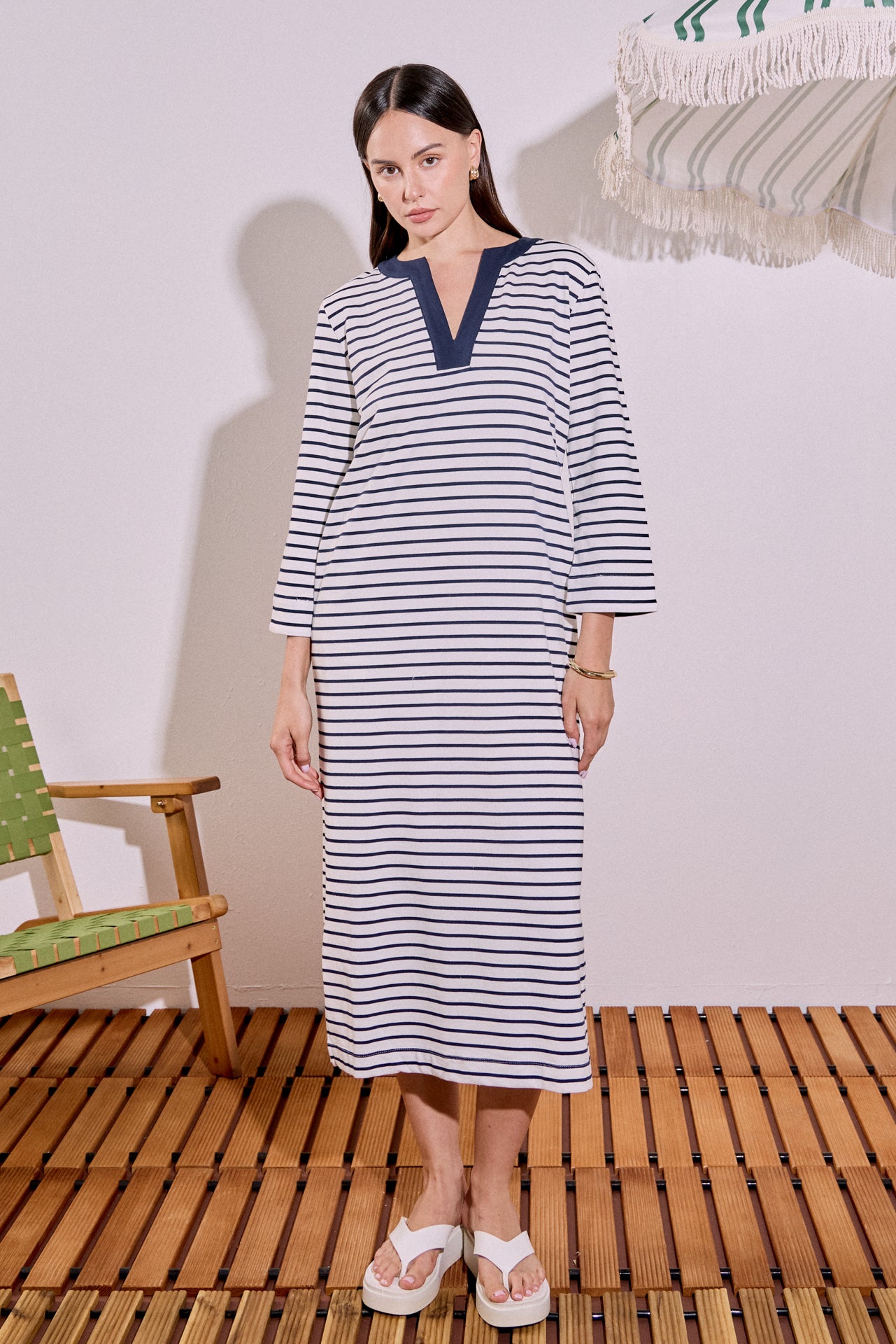 Stripe Jersey Midi Dress English Factory Stripe Jersey Midi Dress English Factory