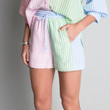 Seersucker Striped Colorblock Shorts