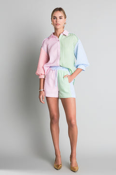 Seersucker Striped Colorblock Shorts