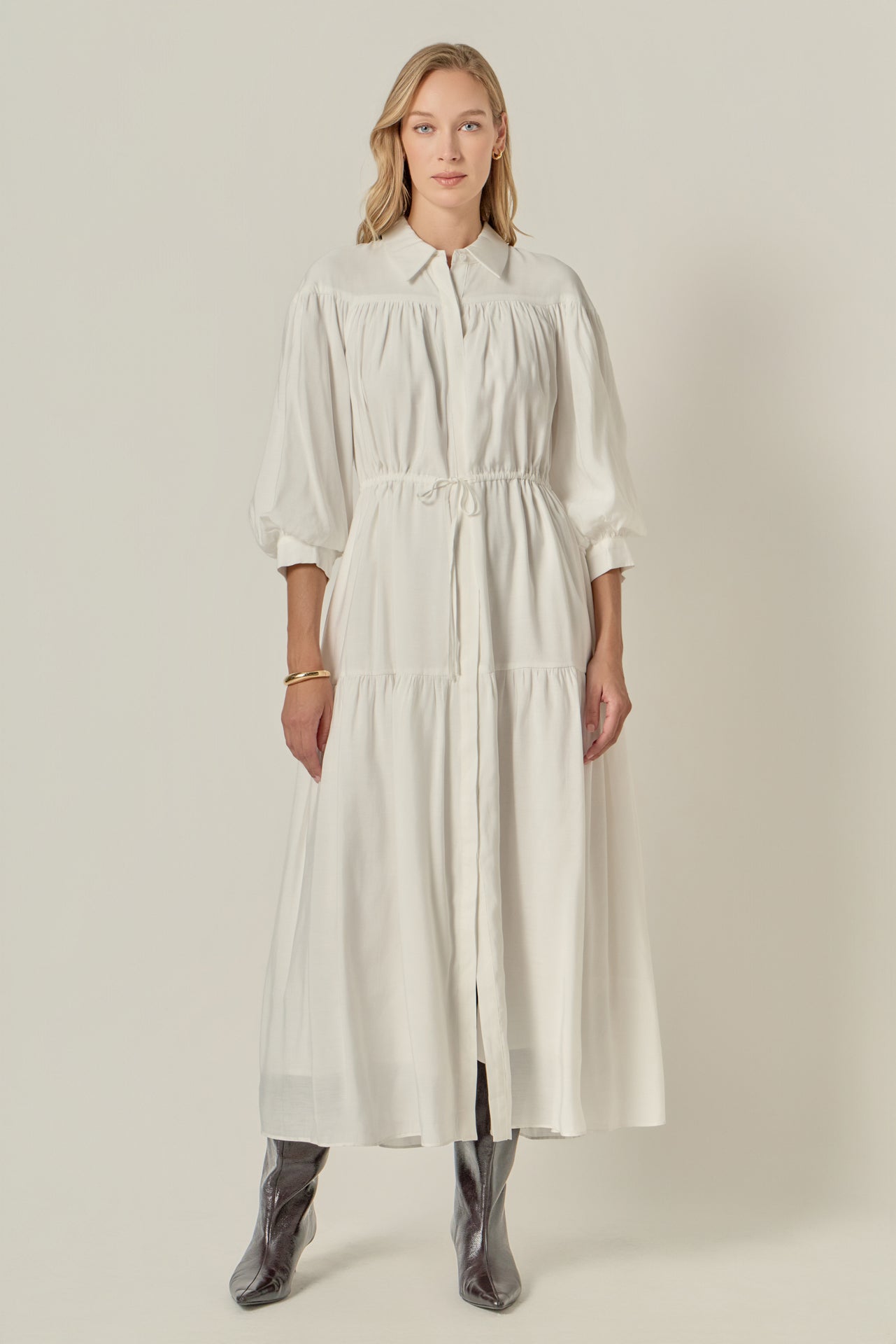 english factory long sleeve shirt dress Petite Stripe Collared Mini Dress LIGHT PINK/ BROWN / M-P