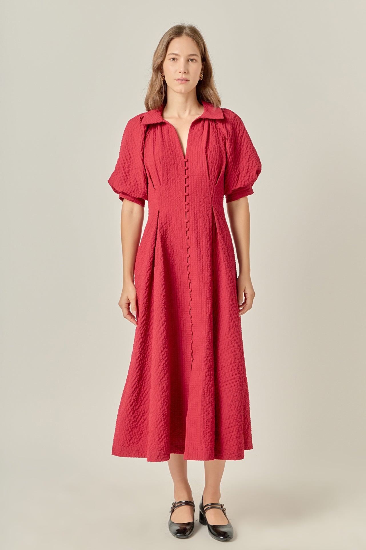 Pleated Mix Media Maxi Dress – English Factory