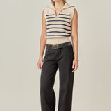 Stripe Half Zip Up Sleeveless Knit Top