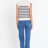 Stripe Half Zip Up Sleeveless Knit Top