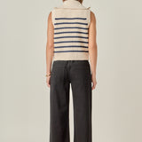 Stripe Half Zip Up Sleeveless Knit Top