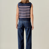 Stripe Half Zip Up Sleeveless Knit Top