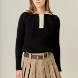 Color Block Polo Knit in Black