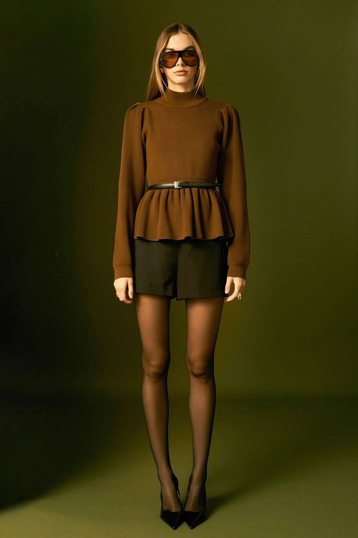 Drawstring Waist Peplum Sweater Top