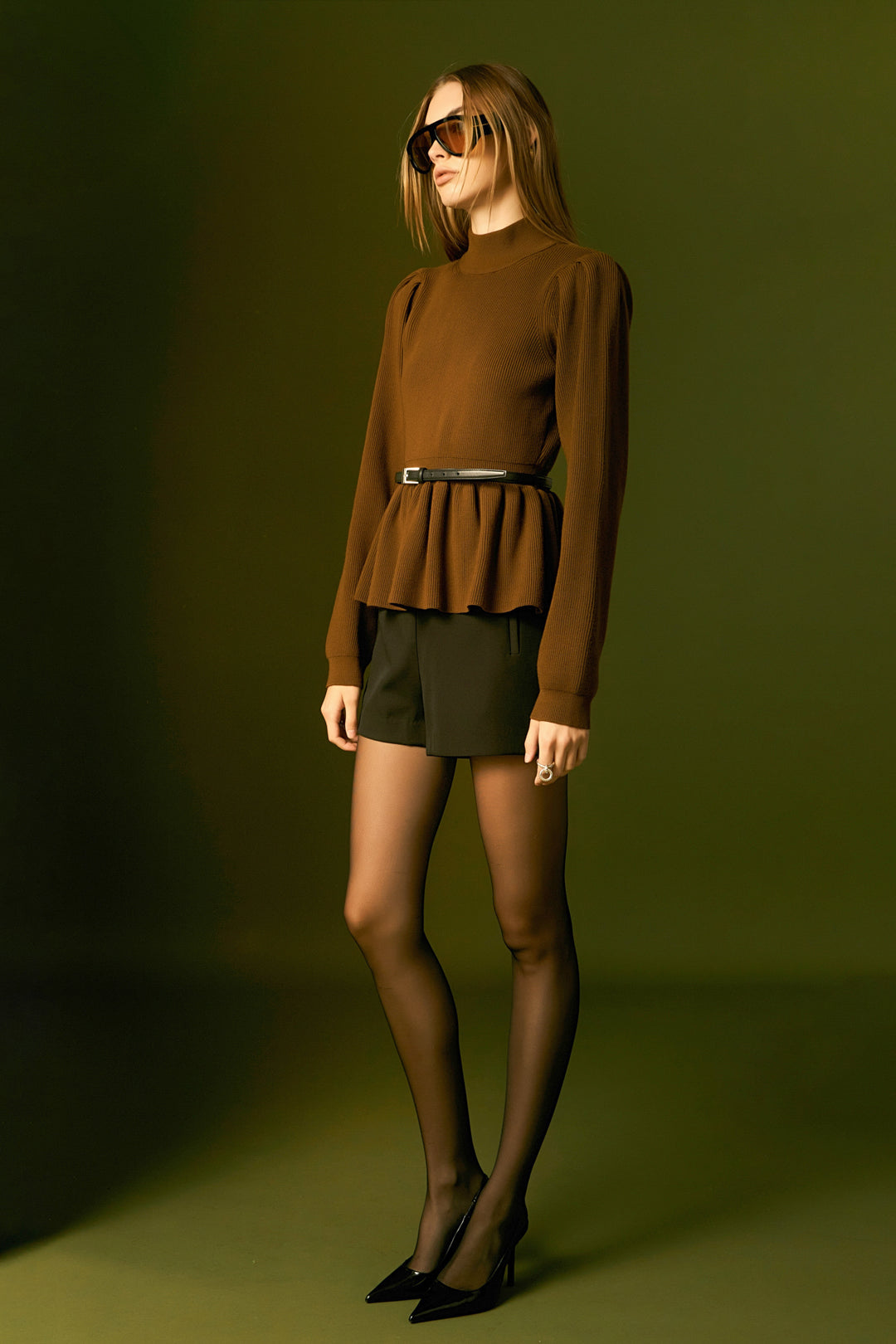 Knitted Peplum Top Offwhite