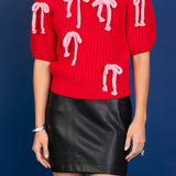 Bow Detailed Puff Sleeves Knit