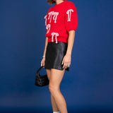 Bow Detailed Puff Sleeves Knit