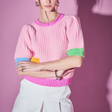 Colorblock Puff Sleeve Knit