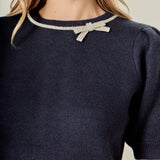 Puff Sleeve Rhinestone Bow Knit
