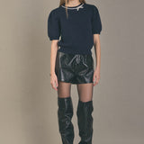 Puff Sleeve Rhinestone Bow Knit