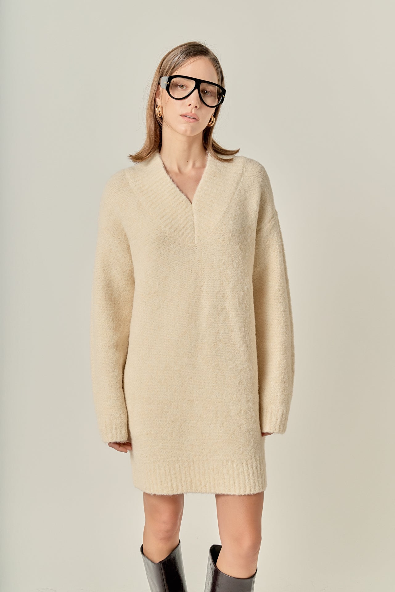 English Factory - V Neck Knit Dress Cream / L English Factory - V Neck Knit Dress Cream / L