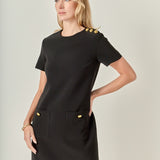 Gold Button Pointed Mini Dress