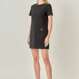 Gold Button Pointed Mini Dress
