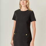 Gold Button Pointed Mini Dress