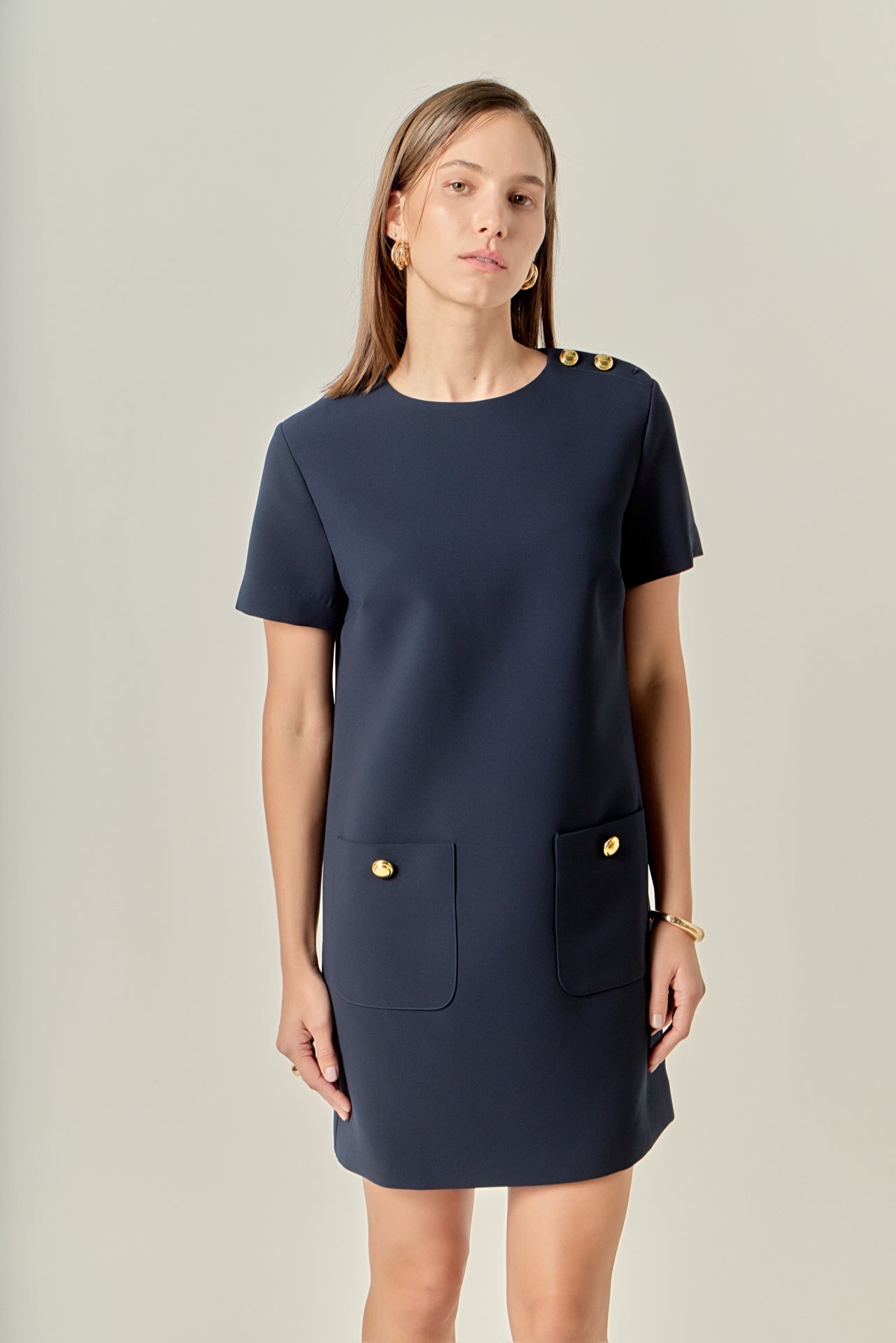 English Factory Women's Gold Button Detailed Mini Dress - Black English Factory Women's Gold Button Detailed Mini Dress - Black