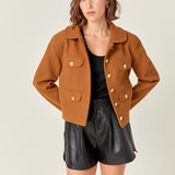 Gold Button Pointed Wool Jacket