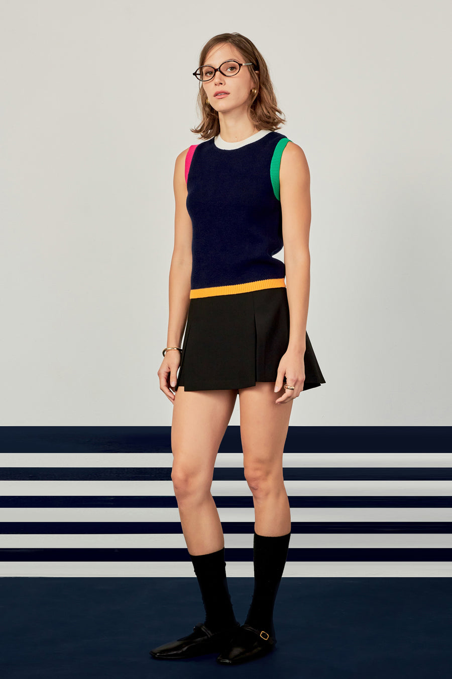 Colorblock Beaded Denim Vest