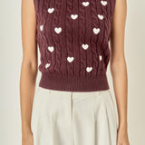 Embroidered Heart Knit Vest