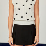 Heart Embroidery Round Neckline Vest
