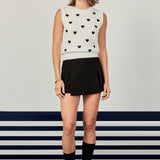 Heart Embroidery Round Neckline Vest