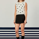 Heart Embroidery Round Neckline Vest