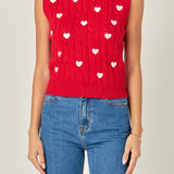 Heart Embroidery Round Neckline Vest