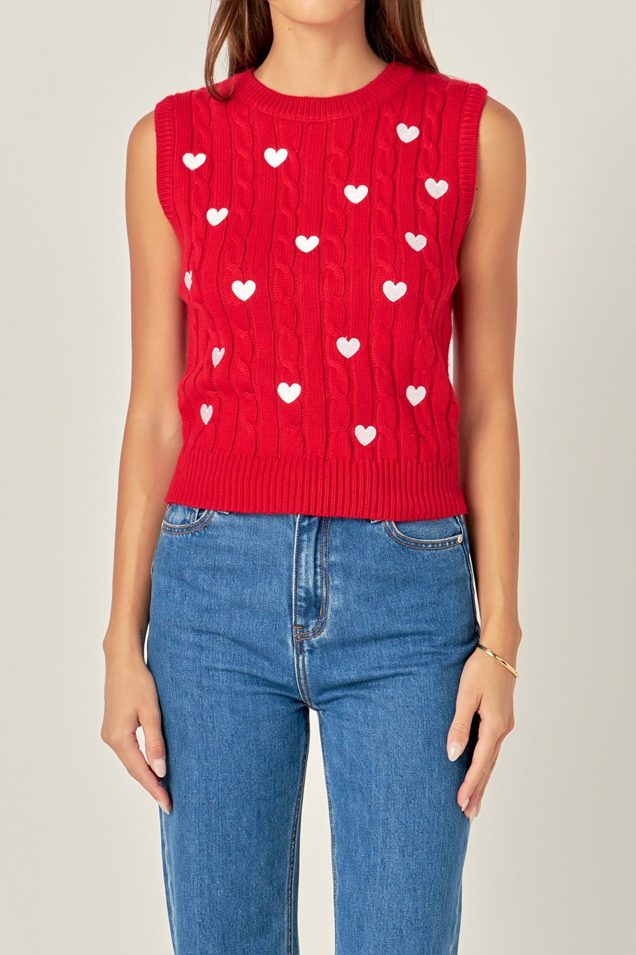 Heart Embroidery Round Neckline Vest