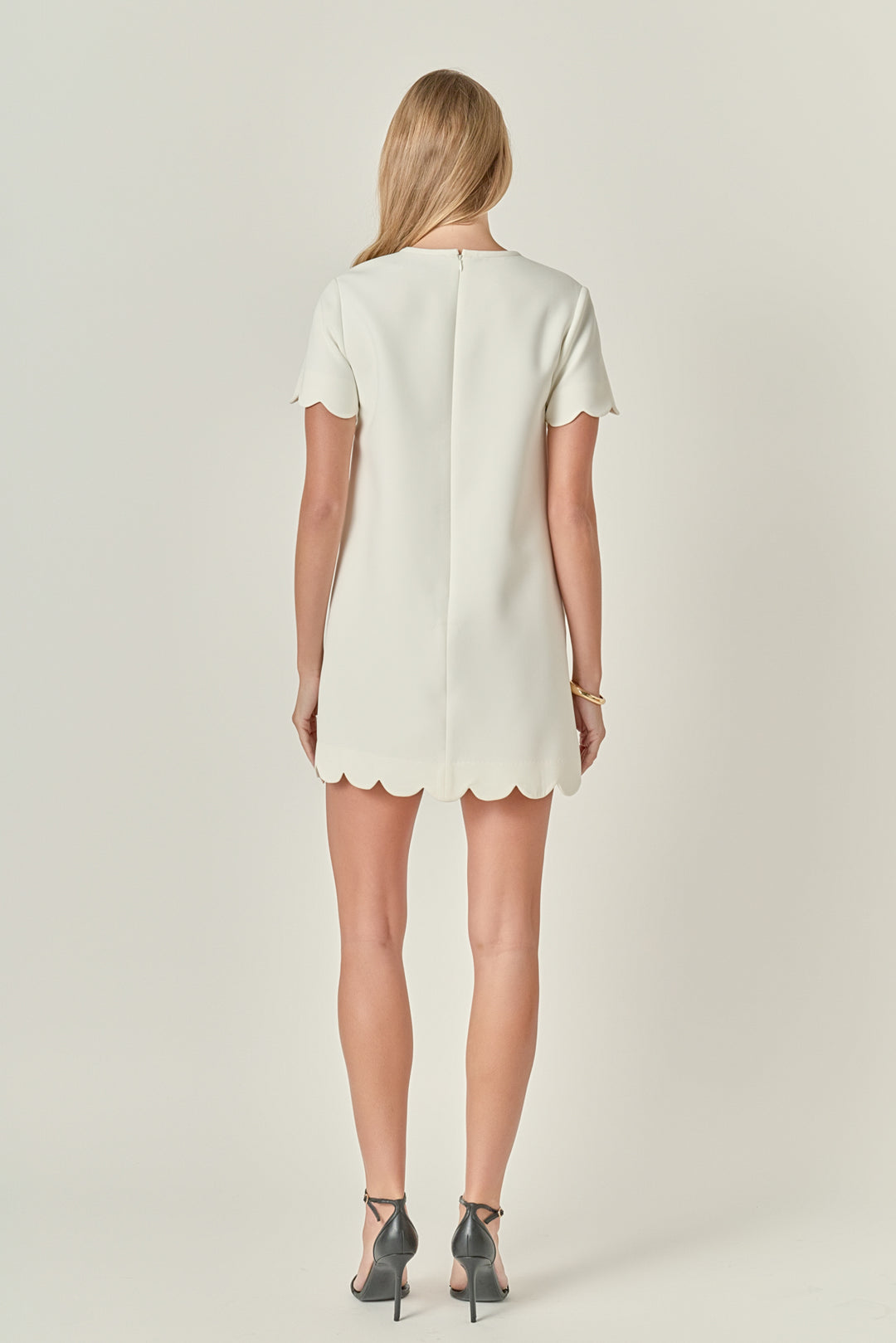 SCALLOP HEM LINEN MINI DRESS