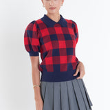 Gingham Collar Knit Top