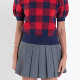 Gingham Collar Knit Top