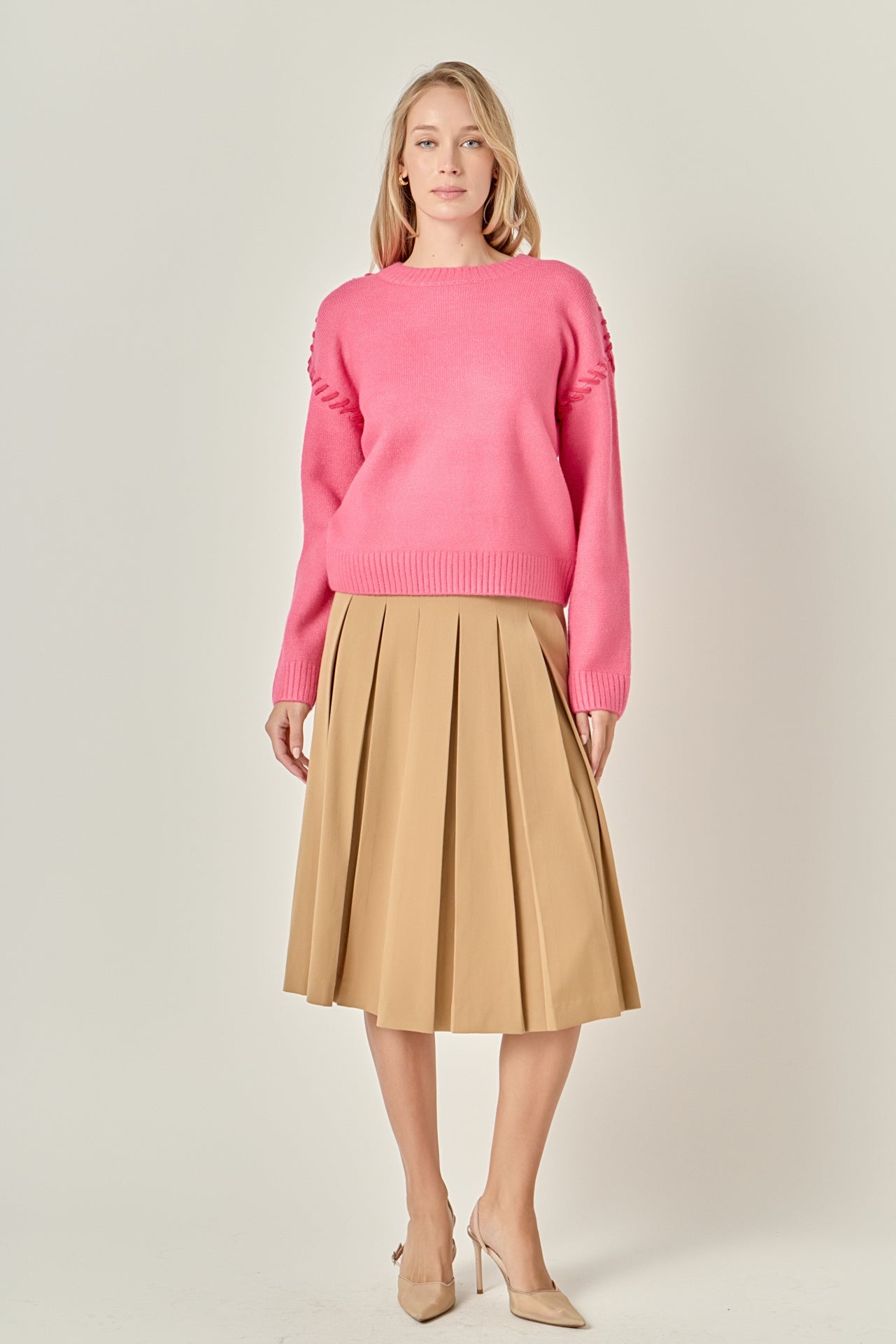 Whip Stitched Knit Mini Dress English Factory Whip Stitched Knit Mini Dress English Factory