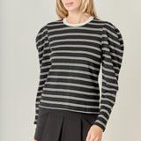 Striped Puff Sleeves Top