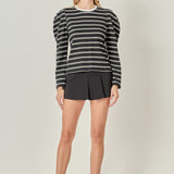 Striped Puff Sleeves Top