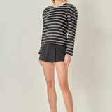 Striped Puff Sleeves Top