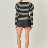 Striped Puff Sleeves Top
