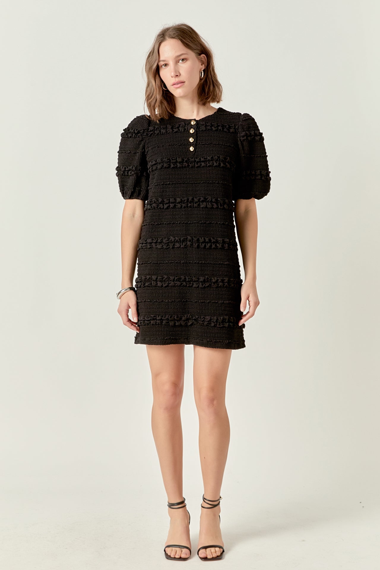 Gold Button Pointed Mini Dress English Factory Gold Button Pointed Mini Dress English Factory