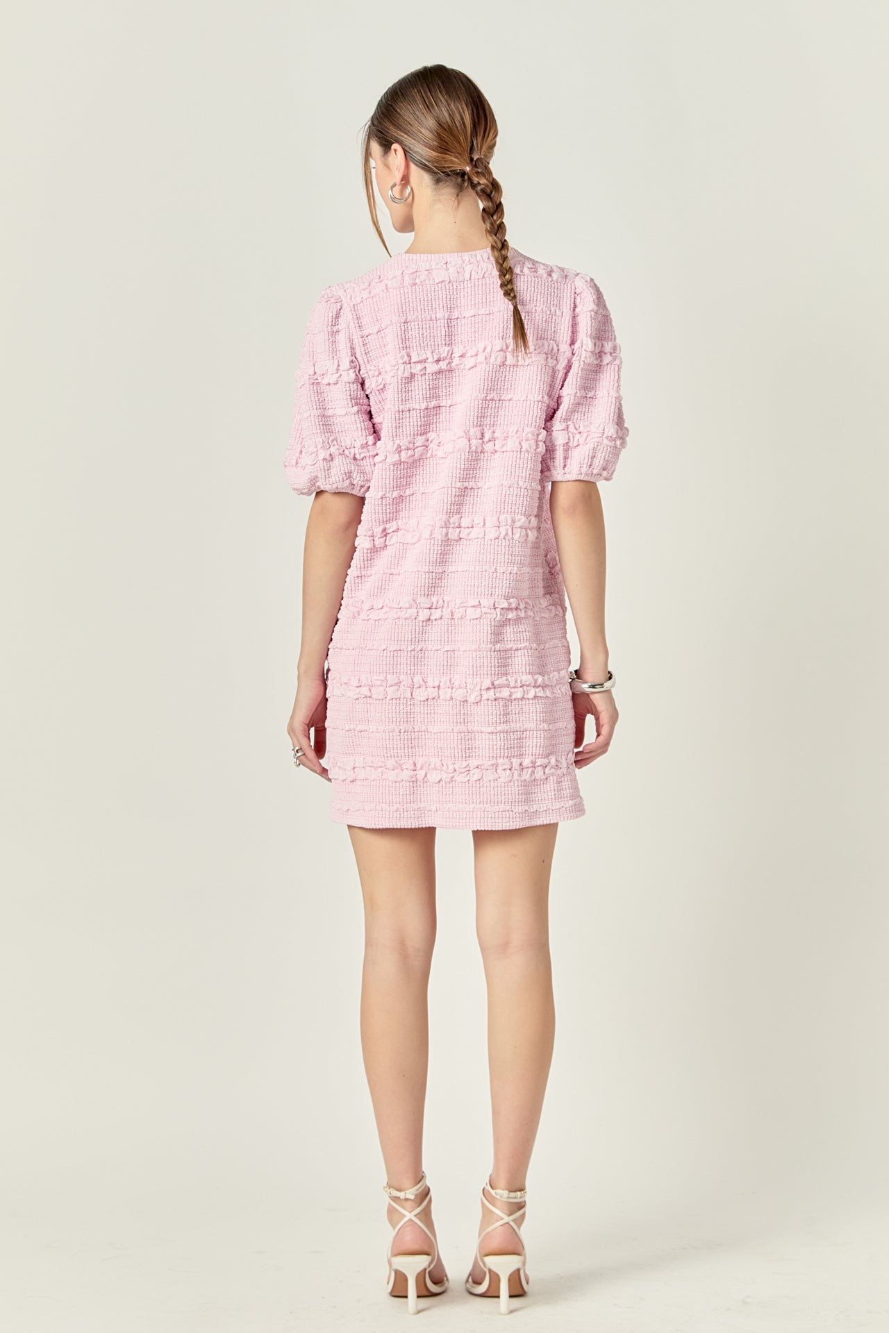 english factory solid mini dress English Factory Women's Gingham Puff Sleeve Mini Dress Saint Bernard