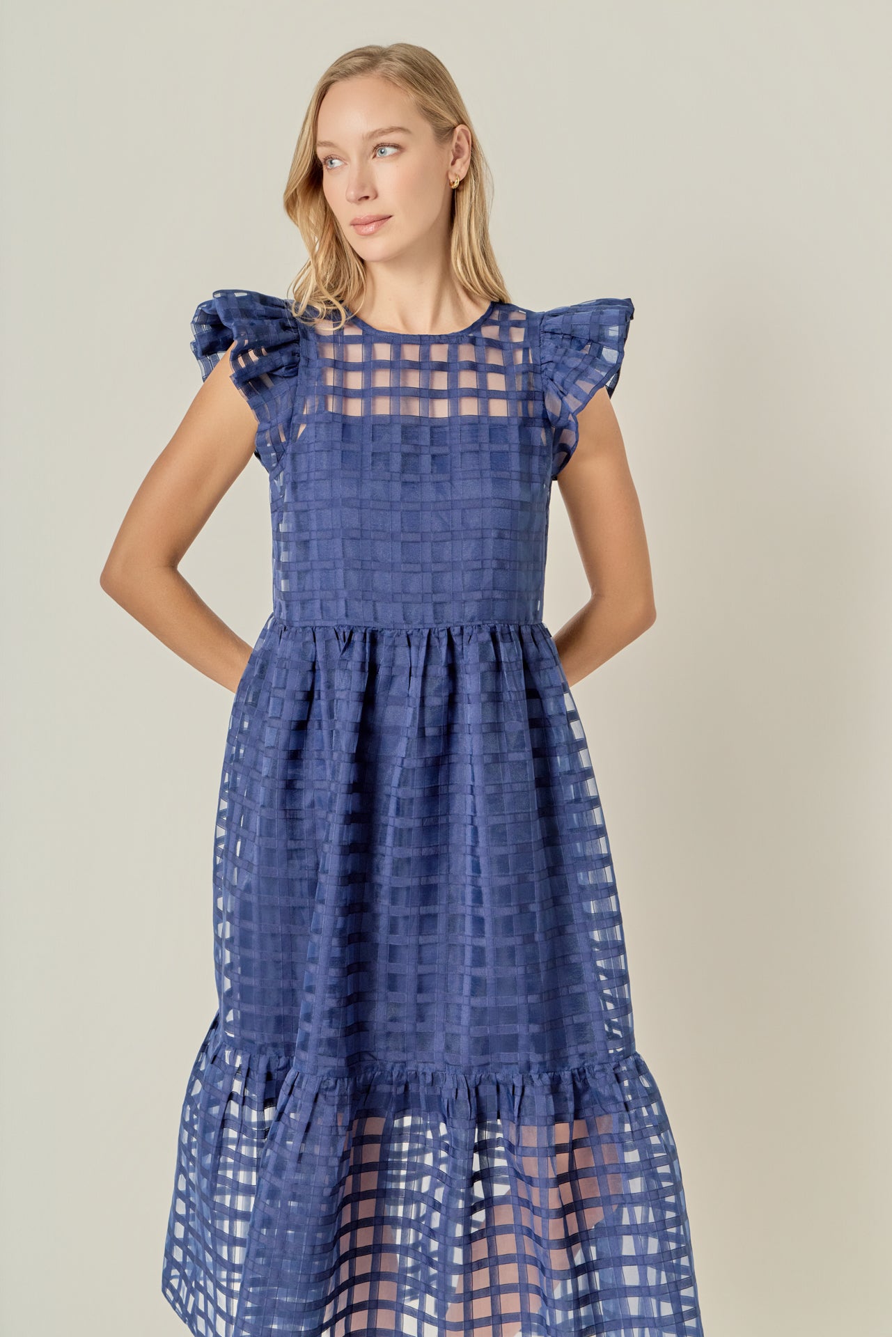 english factory gridded organza dress English Factory Organza Grid Midi-Dress