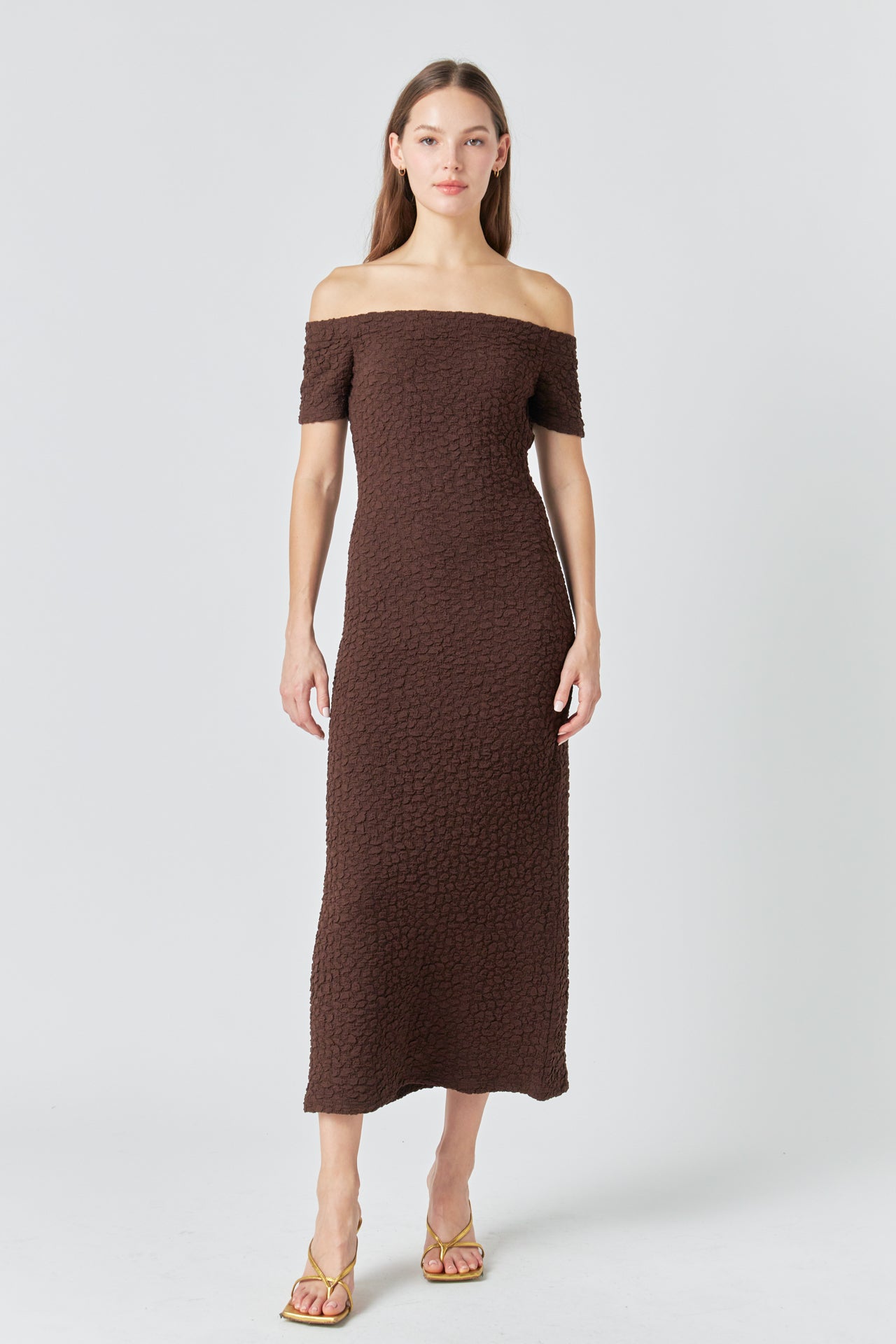English Factory - Textured Midi Dress Cream / S English Factory - Textured Midi Dress Cream / S