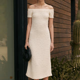 Off-Shoulder Bouclé Knit Midi Dress