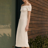 Off-Shoulder Bouclé Knit Midi Dress