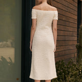 Off-Shoulder Bouclé Knit Midi Dress